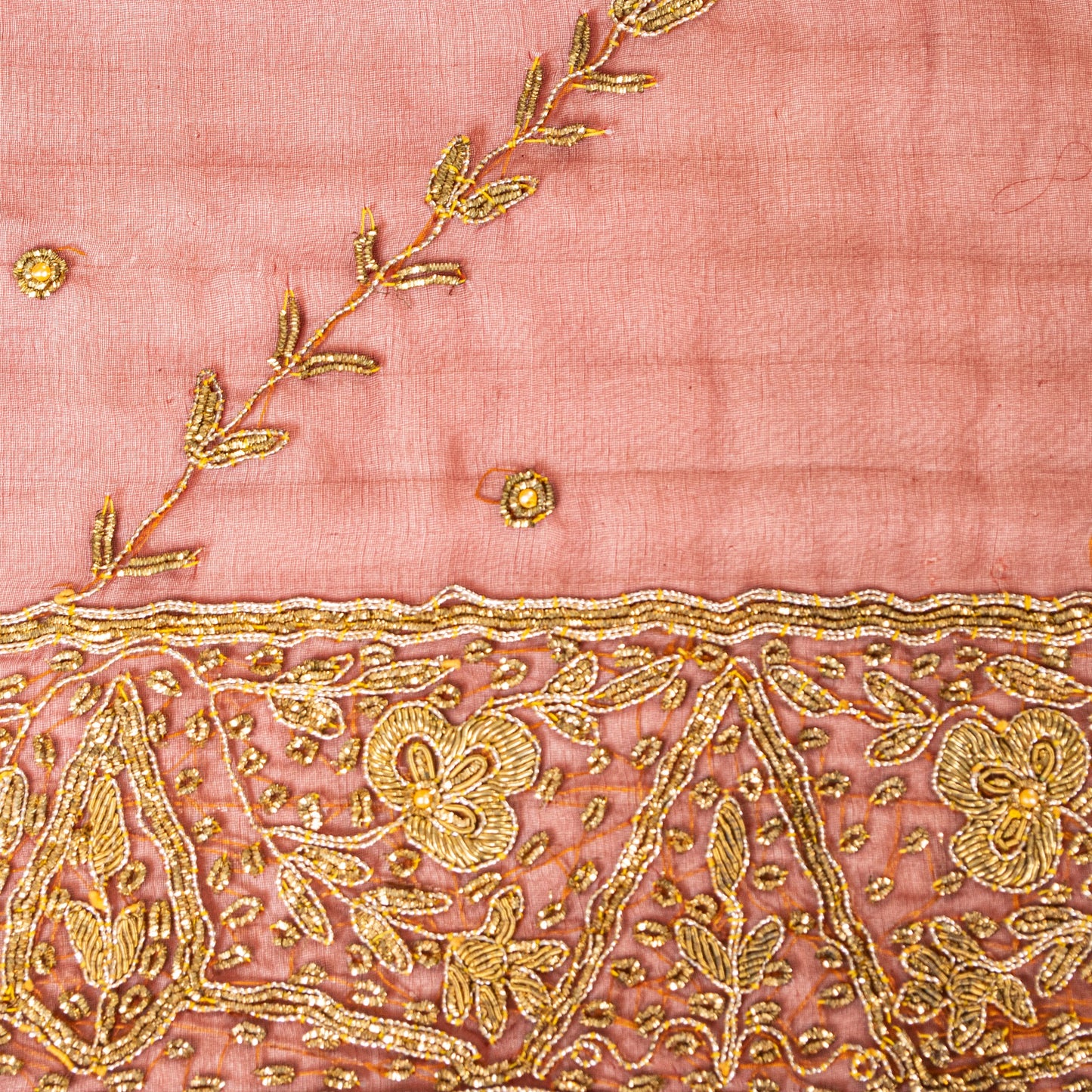 Sanskriti Vintage Red Organza Silk Dupatta Long Stole Hand Beaded Zardozi Scarves