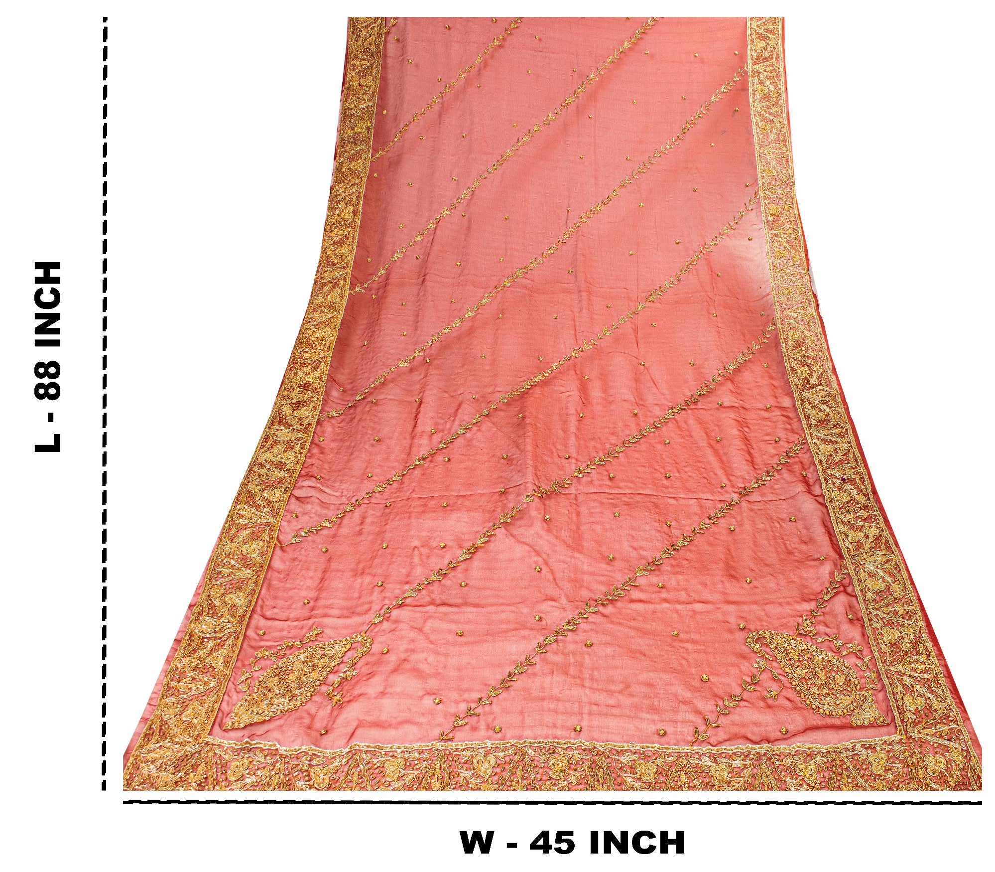 Sanskriti Vintage Red Organza Silk Dupatta Long Stole Hand Beaded Zardozi Scarves