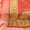 Sanskriti Vintage Red Organza Silk Dupatta Long Stole Hand Beaded Zardozi Scarves