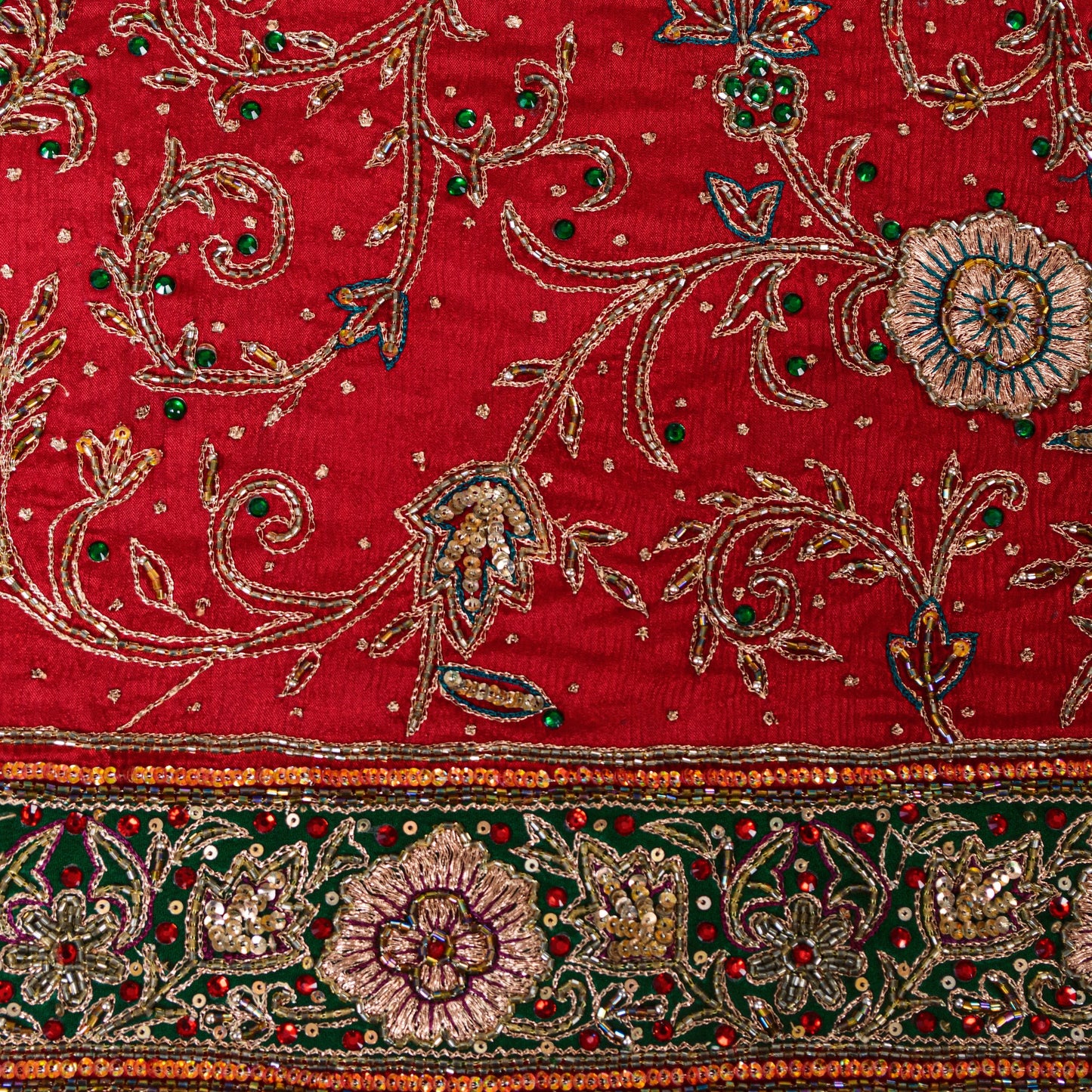 Sanskriti Vintage Red Pure Silk Dupatta Long Stole Hand Beaded Head Scarves Veil