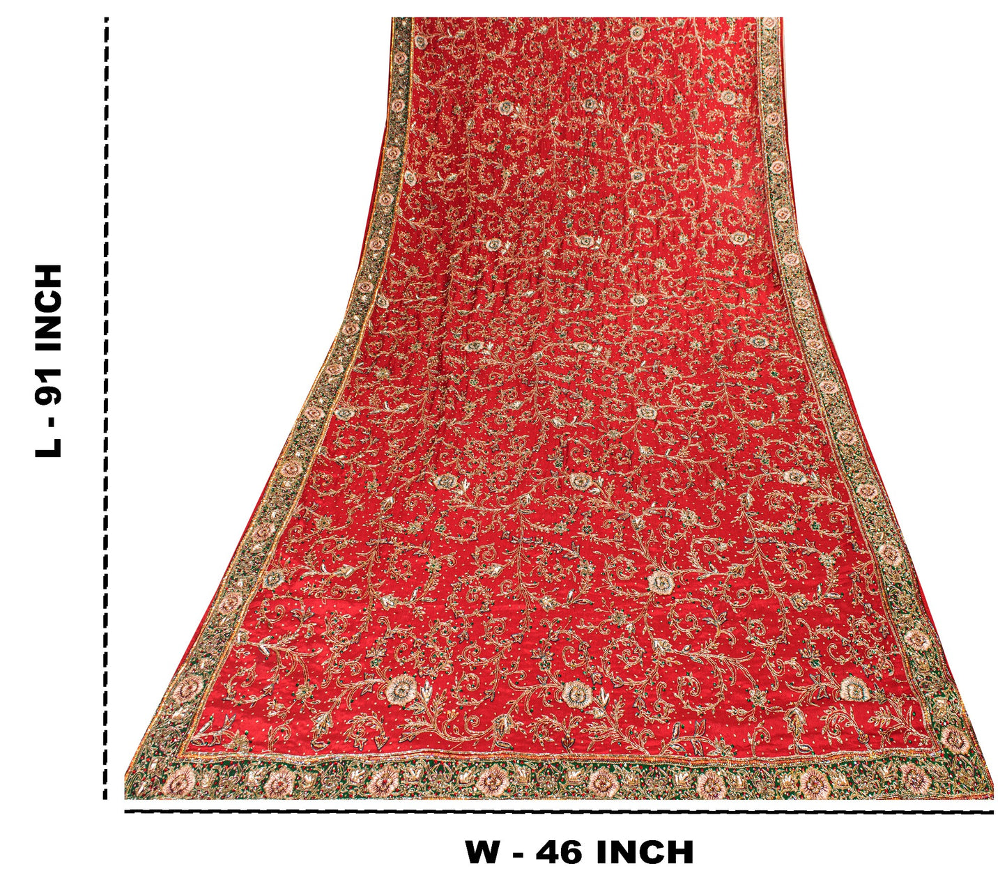 Sanskriti Vintage Red Pure Silk Dupatta Long Stole Hand Beaded Head Scarves Veil
