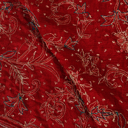 Sanskriti Vintage Red Pure Silk Dupatta Long Stole Hand Beaded Head Scarves Veil