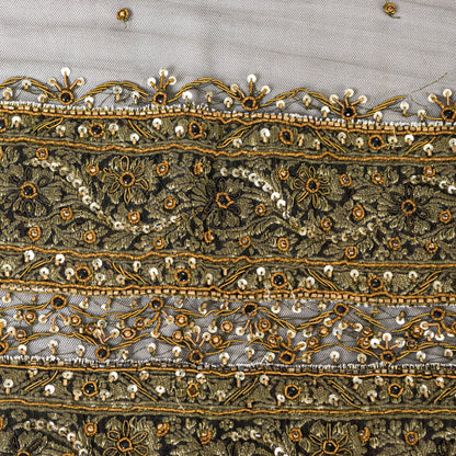 Sanskriti Vintage Black Net Dupatta Long Stole Hand Beaded Dabka Head Scarves