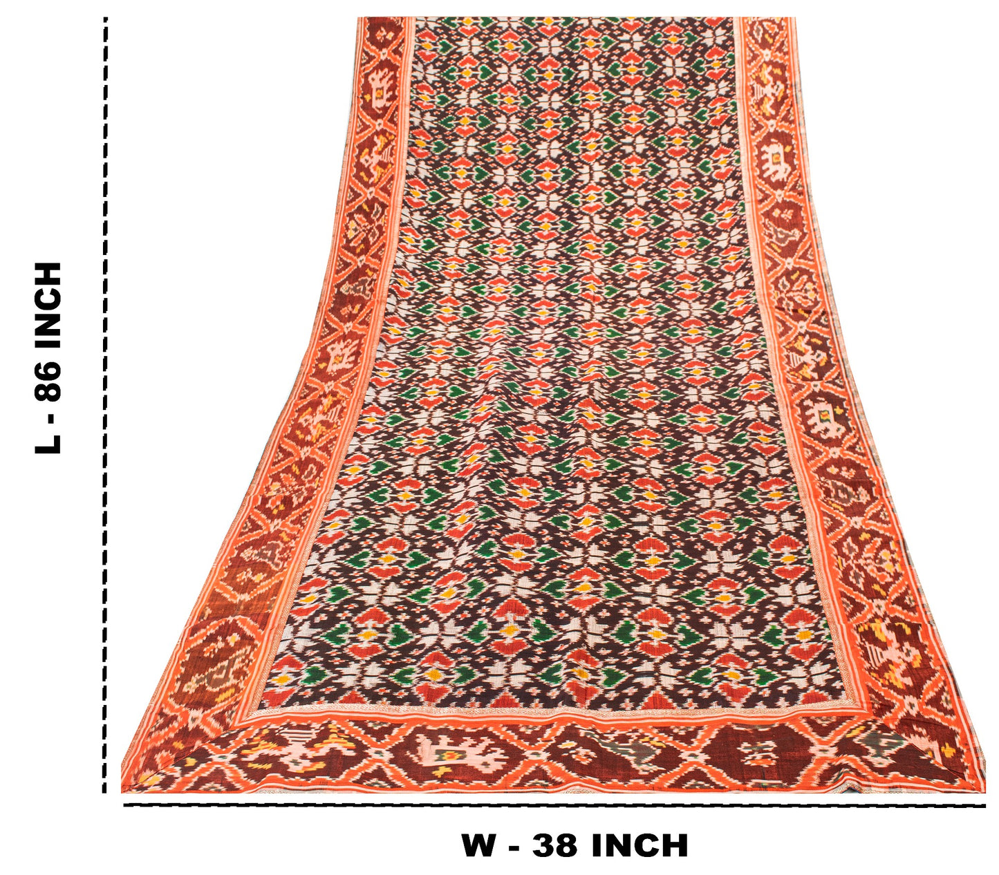 Sanskriti Vintage Dupatta Stole Pure Silk Brown Double Ikat Handwoven Pochampally
