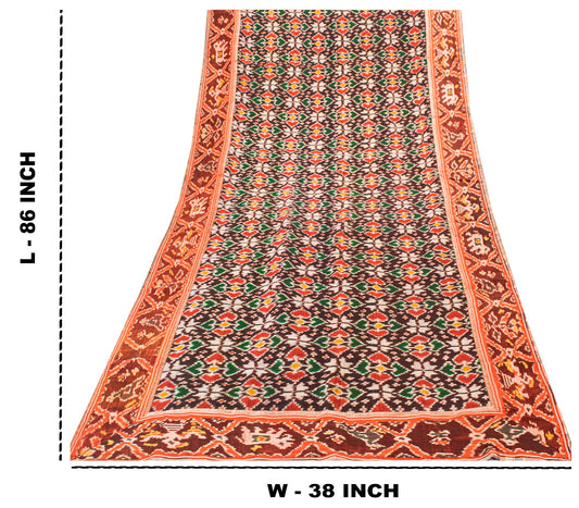 Sanskriti Vintage Dupatta Stole Pure Silk Brown Double Ikat Handwoven Pochampally