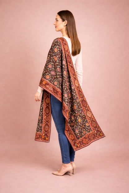 Sanskriti Vintage Dupatta Stole Pure Silk Brown Double Ikat Handwoven Pochampally