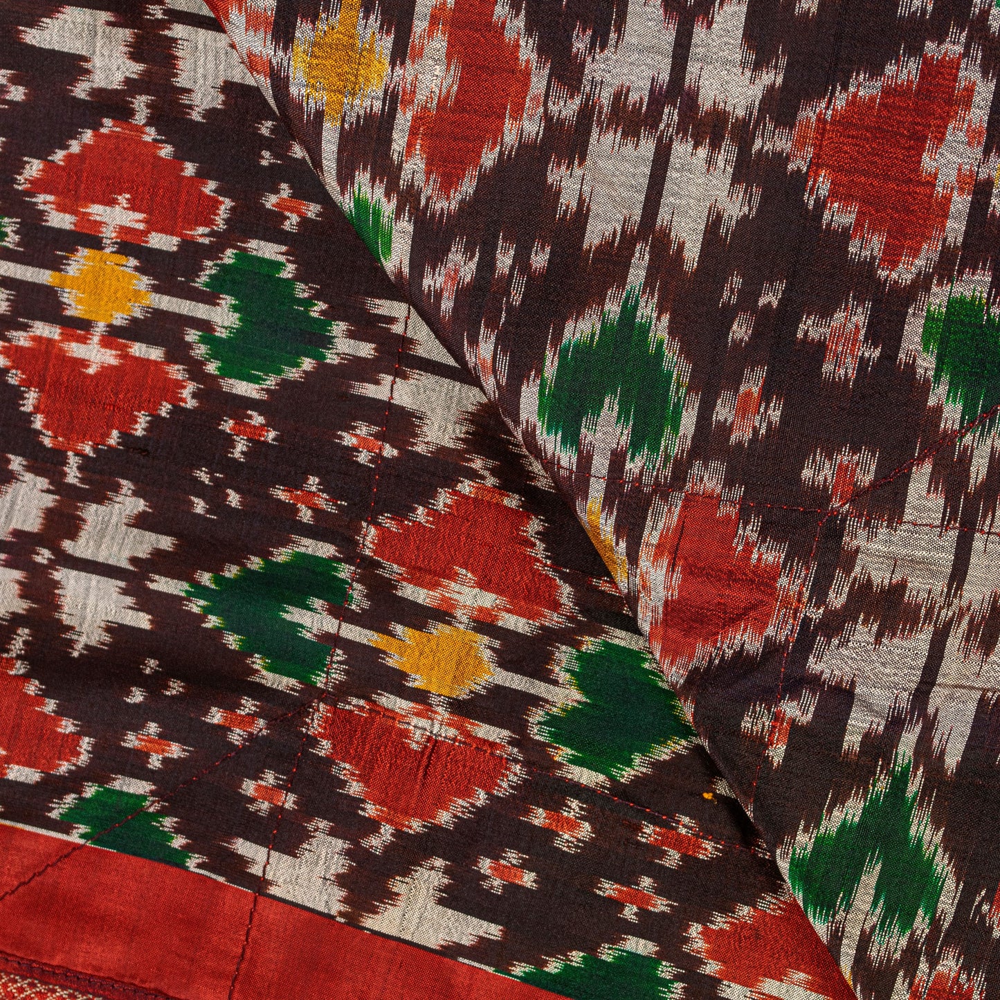 Sanskriti Vintage Dupatta Stole Pure Silk Brown Double Ikat Handwoven Pochampally