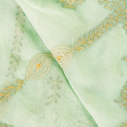 Sanskriti Vintage Green Georgette Dupatta Long Stole Hand Beaded Zari Neck Scarf