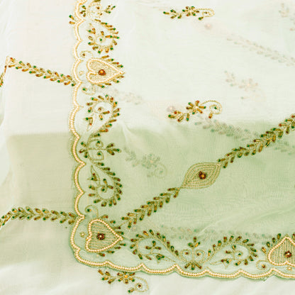 Sanskriti Vintage Green Georgette Dupatta Long Stole Hand Beaded Zari Neck Scarf