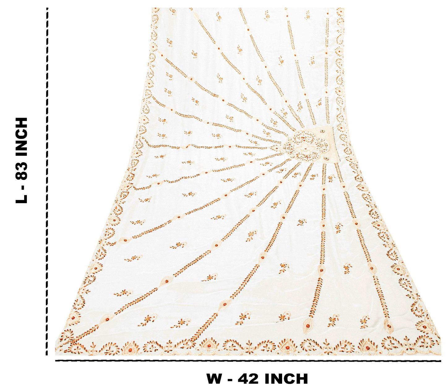 Sanskriti Vintage Green Georgette Dupatta Long Stole Hand Beaded Zari Neck Scarf