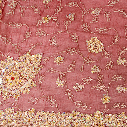 Sanskriti Vintage Dupatta Stole Red Pure Chiffon Net Hand Beaded Neck/Head Veil