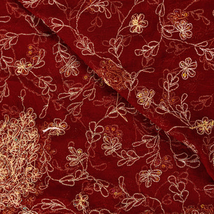 Sanskriti Vintage Dupatta Stole Red Pure Chiffon Net Hand Beaded Neck/Head Veil