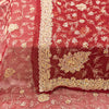 Sanskriti Vintage Dupatta Stole Red Pure Chiffon Net Hand Beaded Neck/Head Veil