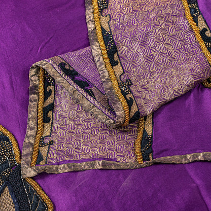 Sanskriti Vintage PurplePure Silk Dupatta Long Stole Hand Beaded Patch Work Veil