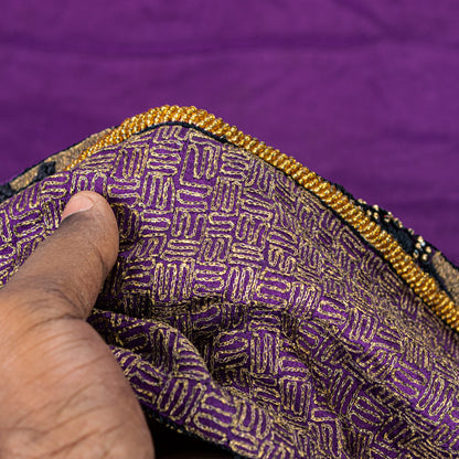 Sanskriti Vintage PurplePure Silk Dupatta Long Stole Hand Beaded Patch Work Veil
