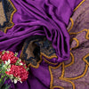 Sanskriti Vintage PurplePure Silk Dupatta Long Stole Hand Beaded Patch Work Veil