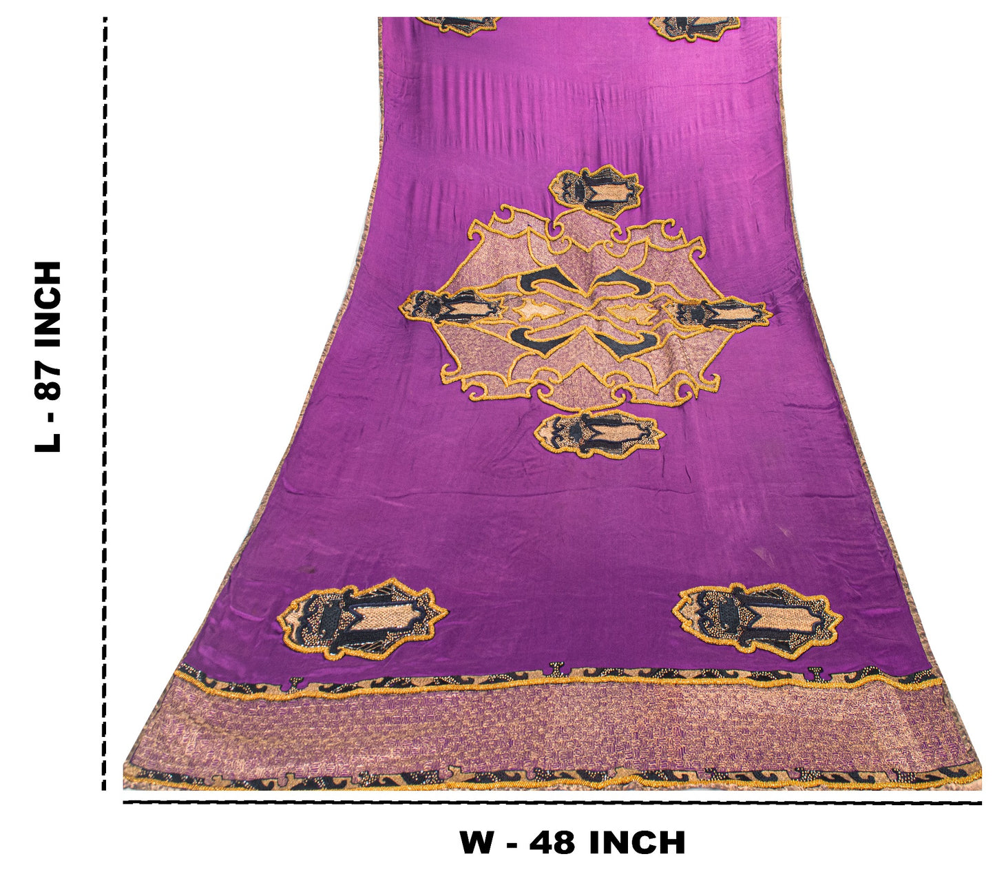 Sanskriti Vintage PurplePure Silk Dupatta Long Stole Hand Beaded Patch Work Veil
