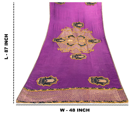 Sanskriti Vintage PurplePure Silk Dupatta Long Stole Hand Beaded Patch Work Veil