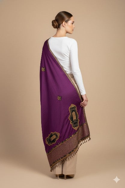 Sanskriti Vintage PurplePure Silk Dupatta Long Stole Hand Beaded Patch Work Veil