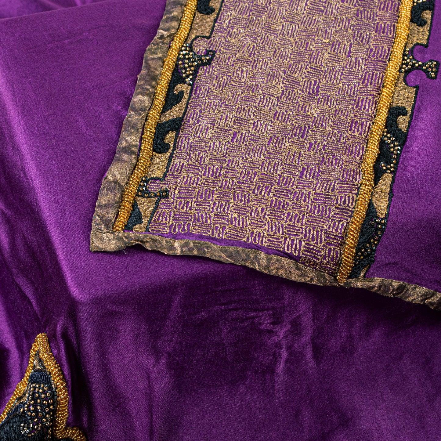 Sanskriti Vintage PurplePure Silk Dupatta Long Stole Hand Beaded Patch Work Veil