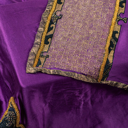 Sanskriti Vintage PurplePure Silk Dupatta Long Stole Hand Beaded Patch Work Veil