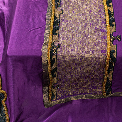 Sanskriti Vintage PurplePure Silk Dupatta Long Stole Hand Beaded Patch Work Veil