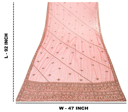 Sanskriti Vintage Red Net Dupatta Long Stole Hand Beaded Zardozi Bridal Scarves
