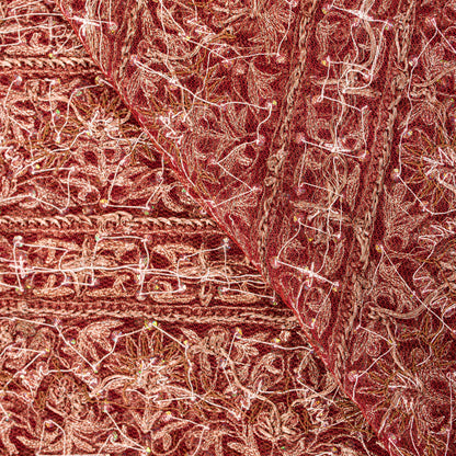 Sanskriti Vintage Red Net Dupatta Long Stole Hand Beaded Zardozi Bridal Scarves