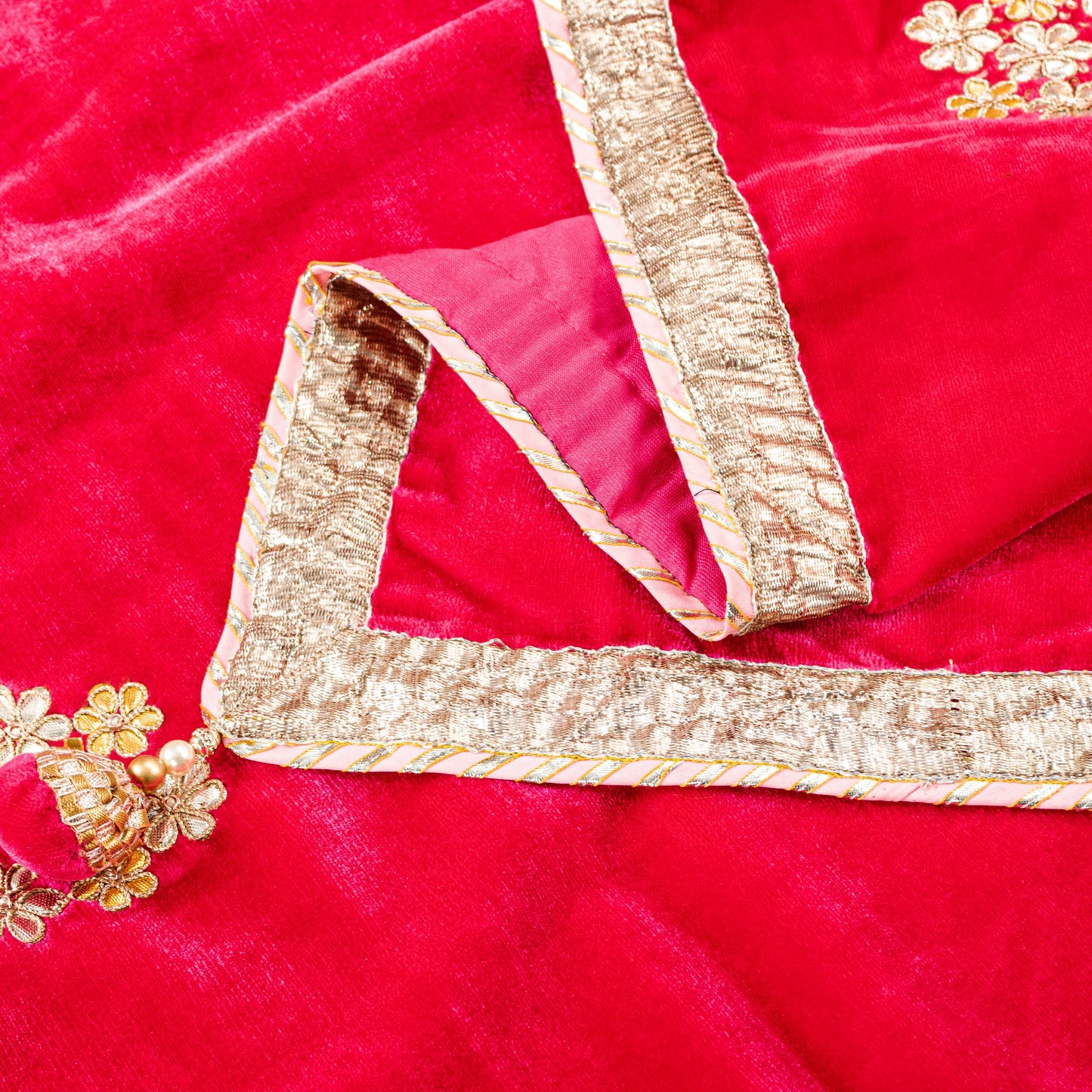 Sanskriti Vintage Pink Velvet Dupatta Long Stole Hand Embroidery Gota Patti Veil