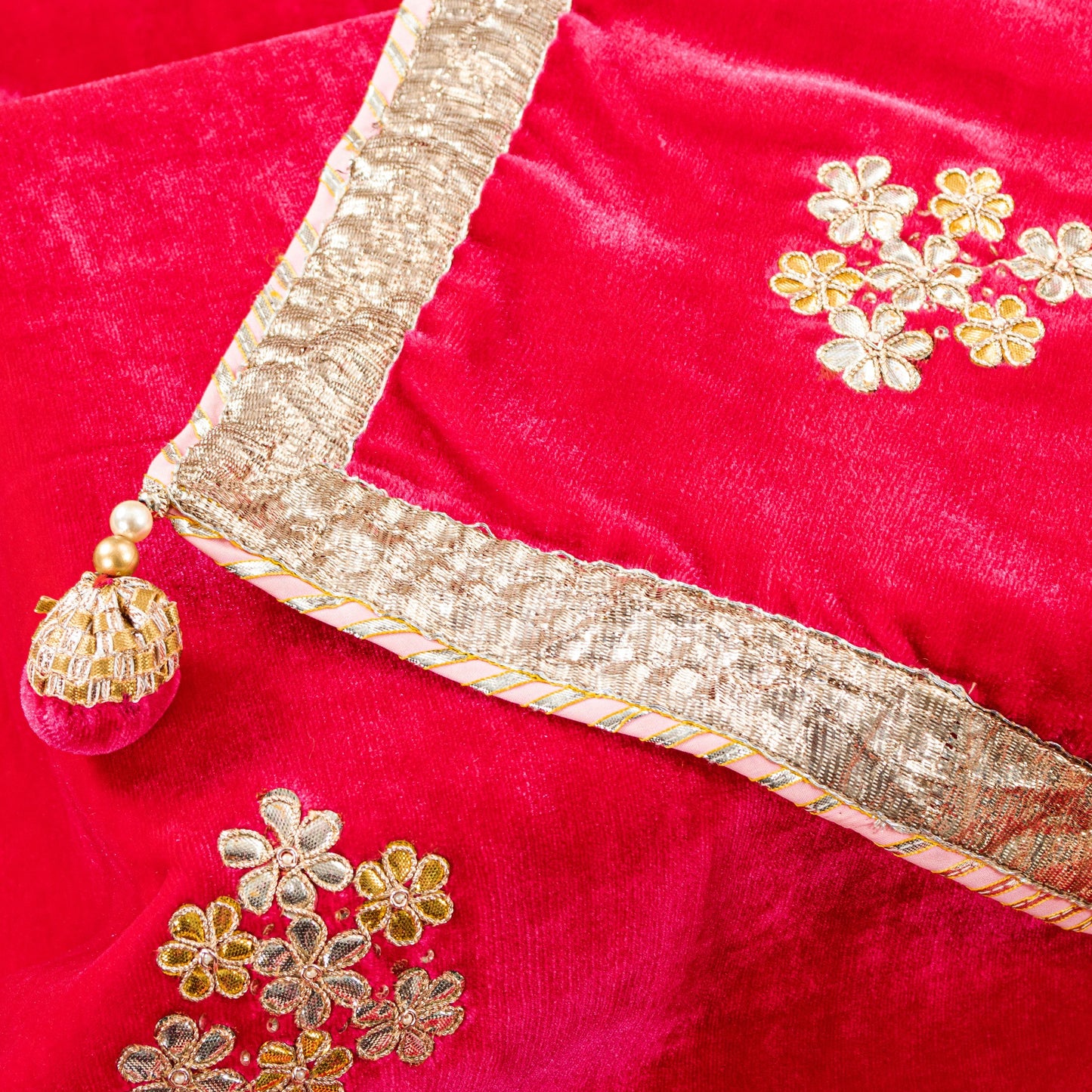 Sanskriti Vintage Pink Velvet Dupatta Long Stole Hand Embroidery Gota Patti Veil