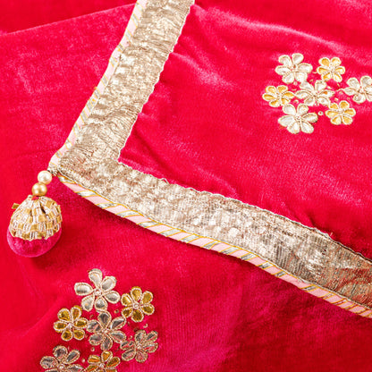 Sanskriti Vintage Pink Velvet Dupatta Long Stole Hand Embroidery Gota Patti Veil