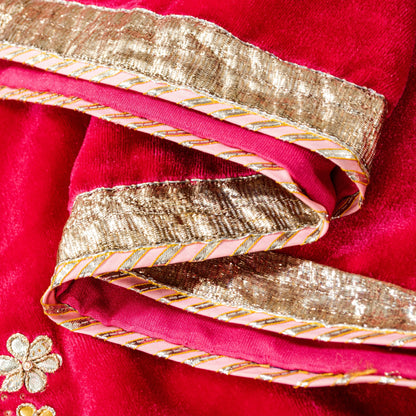 Sanskriti Vintage Pink Velvet Dupatta Long Stole Hand Embroidery Gota Patti Veil