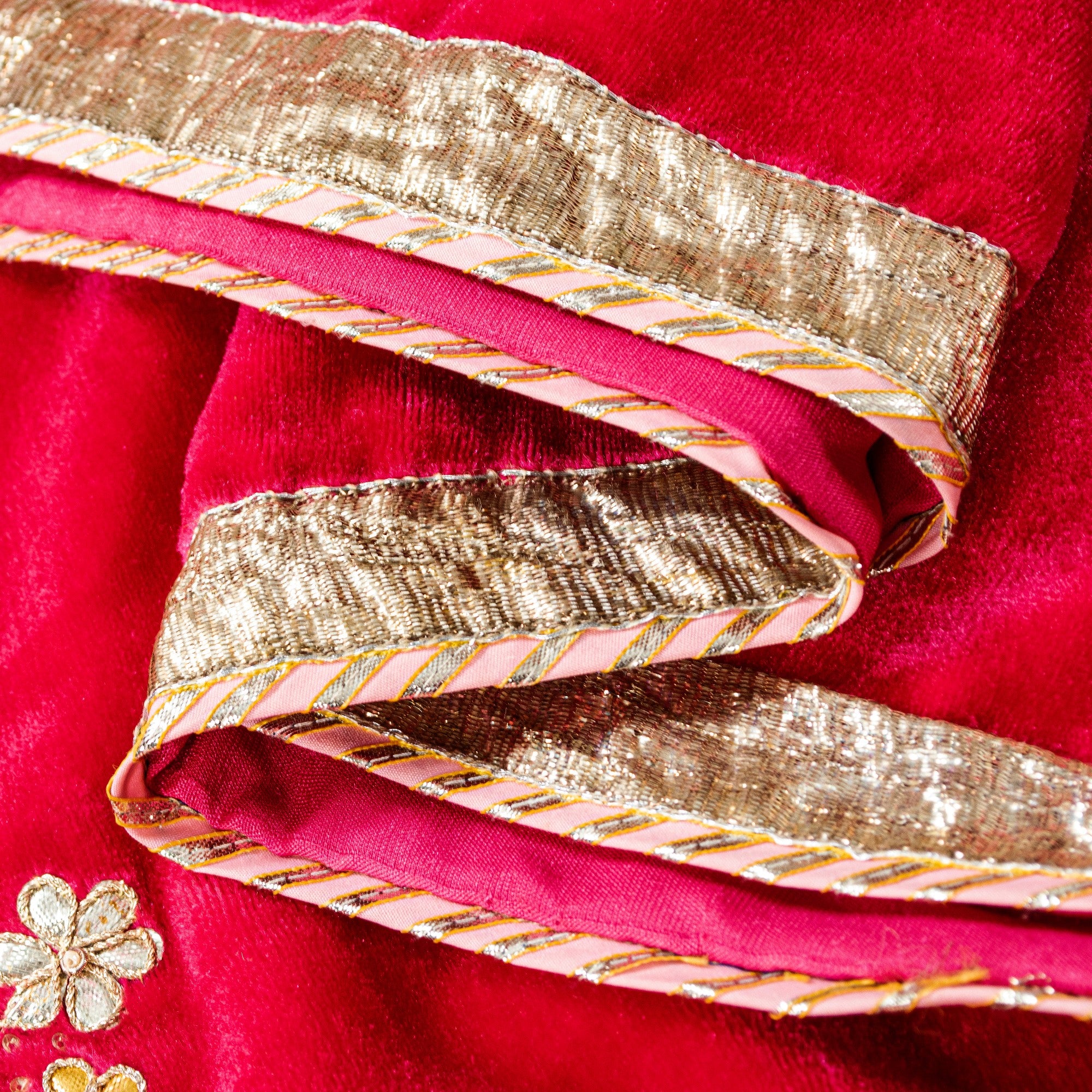 Sanskriti Vintage Pink Velvet Dupatta Long Stole Hand Embroidery Gota Patti Veil