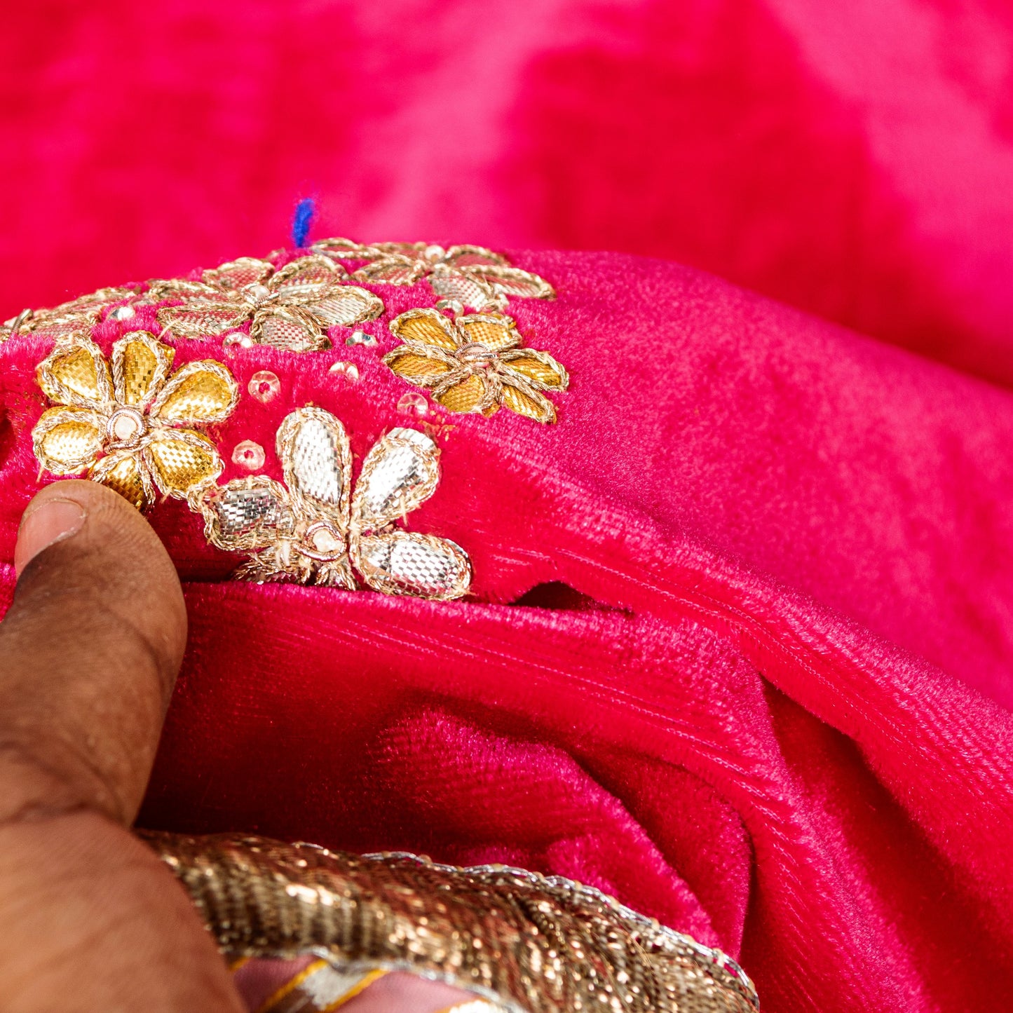 Sanskriti Vintage Pink Velvet Dupatta Long Stole Hand Embroidery Gota Patti Veil