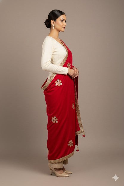 Sanskriti Vintage Pink Velvet Dupatta Long Stole Hand Embroidery Gota Patti Veil