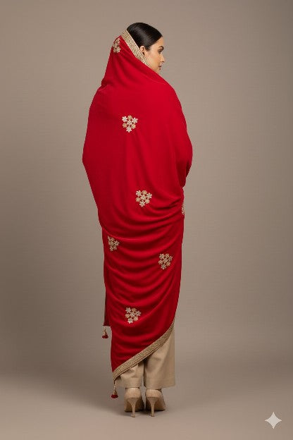 Sanskriti Vintage Pink Velvet Dupatta Long Stole Hand Embroidery Gota Patti Veil