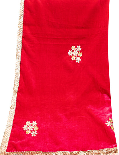 Sanskriti Vintage Pink Velvet Dupatta Long Stole Hand Embroidery Gota Patti Veil