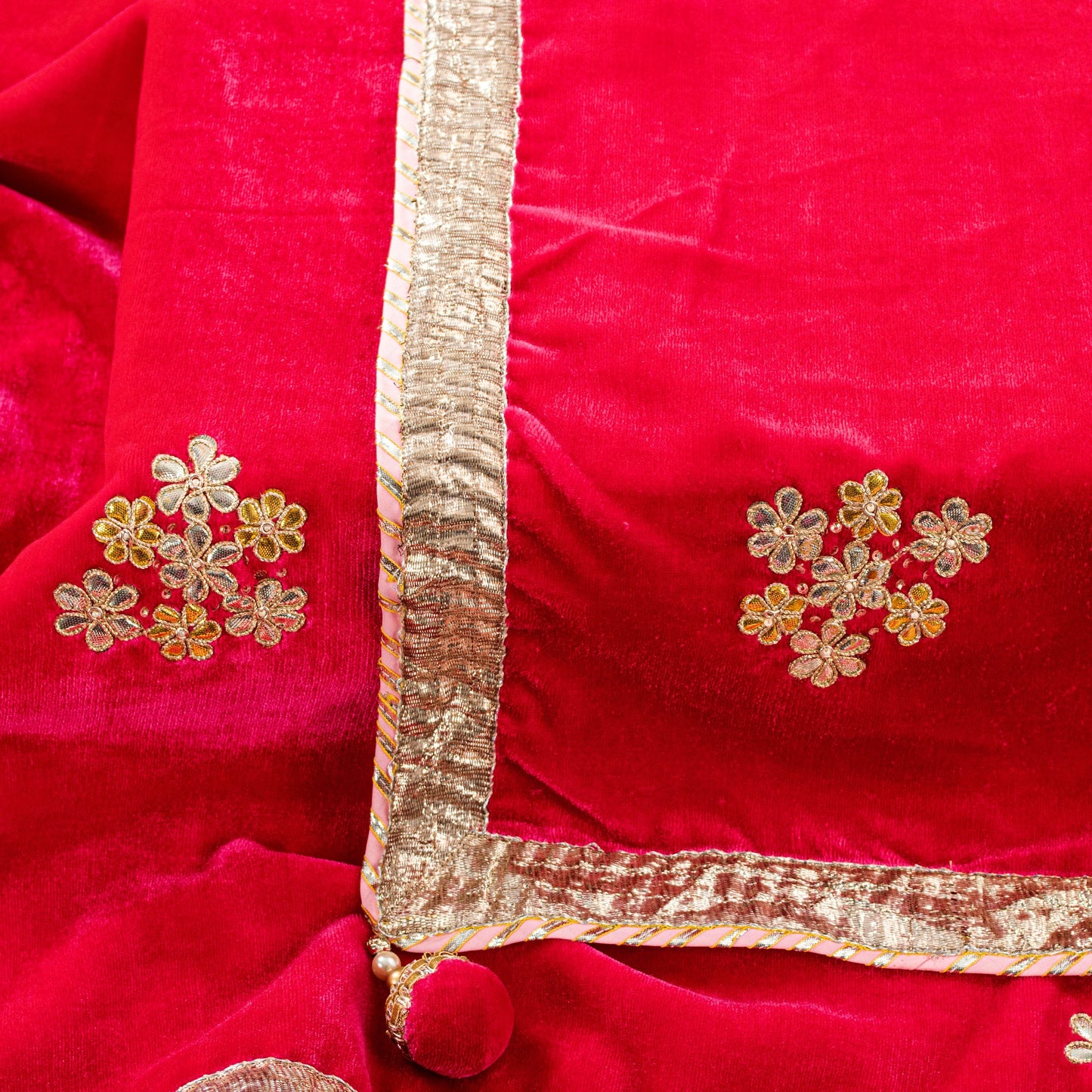 Sanskriti Vintage Pink Velvet Dupatta Long Stole Hand Embroidery Gota Patti Veil