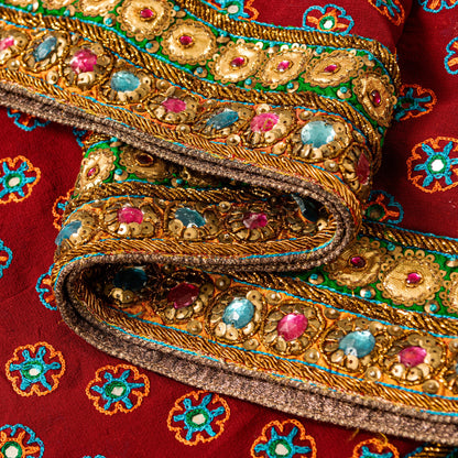 Sanskriti Vintage Red Pure Georgette Dupatta Long Stole Hand Beaded Zardozi Veil