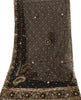 Sanskriti Vintage Black Net Dupatta Long Stole Hand Beaded Dabka Party Scarves