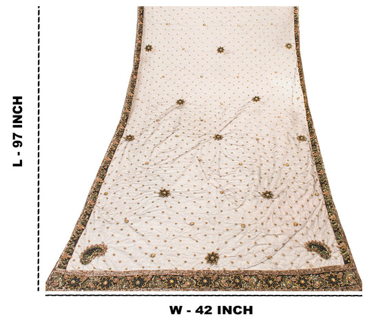 Sanskriti Vintage Black Net Dupatta Long Stole Hand Beaded Dabka Party Scarves