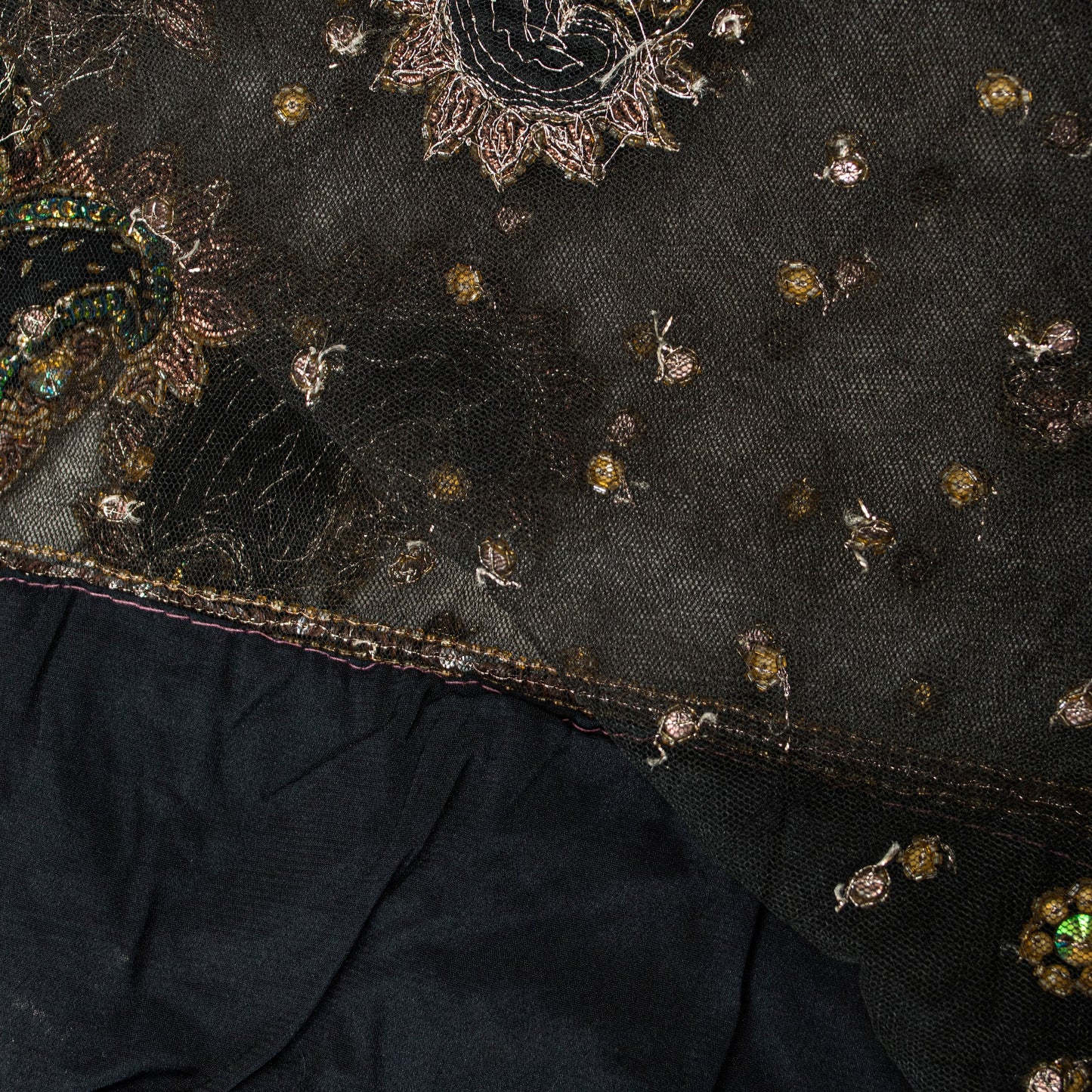 Sanskriti Vintage Black Net Dupatta Long Stole Hand Beaded Dabka Sequins Party Create Dresses, Kaftan, Skirt, Tops, Project, Decor