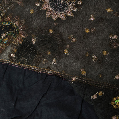 Sanskriti Vintage Black Net Dupatta Long Stole Hand Beaded Dabka Sequins Party Create Dresses, Kaftan, Skirt, Tops, Project, Decor