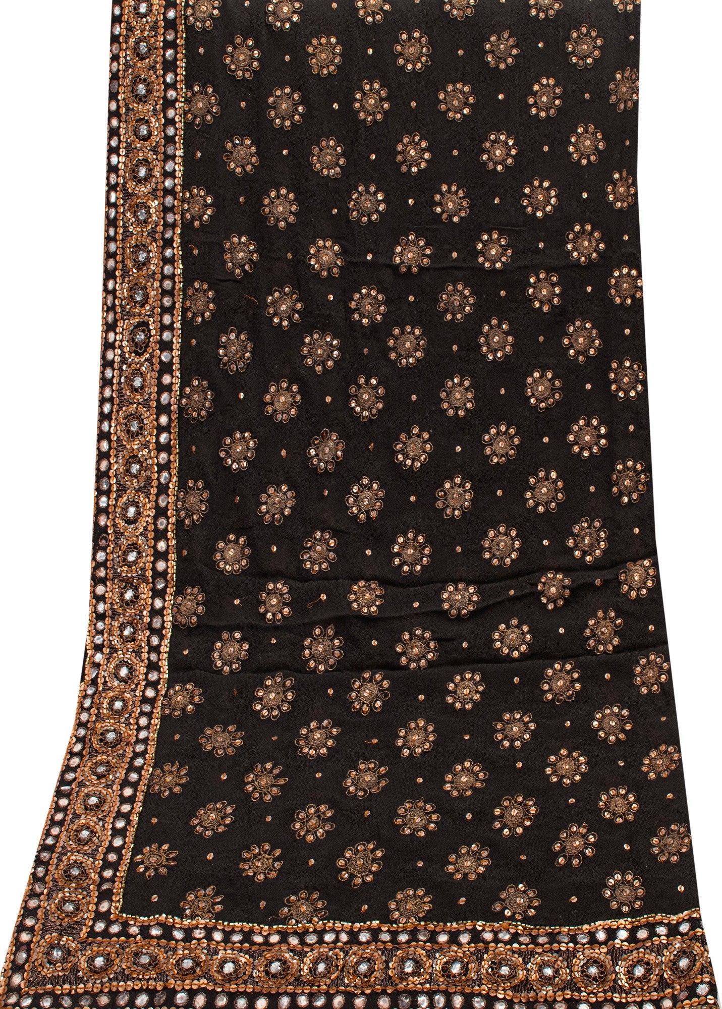 Sanskriti Vintage Black Pure Georgette Silk Dupatta Long Stole Hand Beaded Scarf