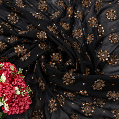 Sanskriti Vintage Black Pure Georgette Silk Dupatta Long Stole Hand Beaded Scarf