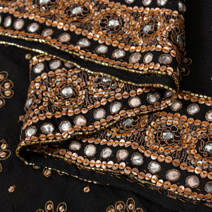 Sanskriti Vintage Black Pure Georgette Silk Dupatta Long Stole Hand Beaded Scarf