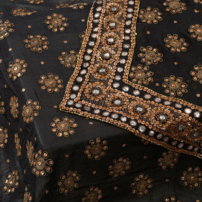 Sanskriti Vintage Black Pure Georgette Silk Dupatta Long Stole Hand Beaded Scarf