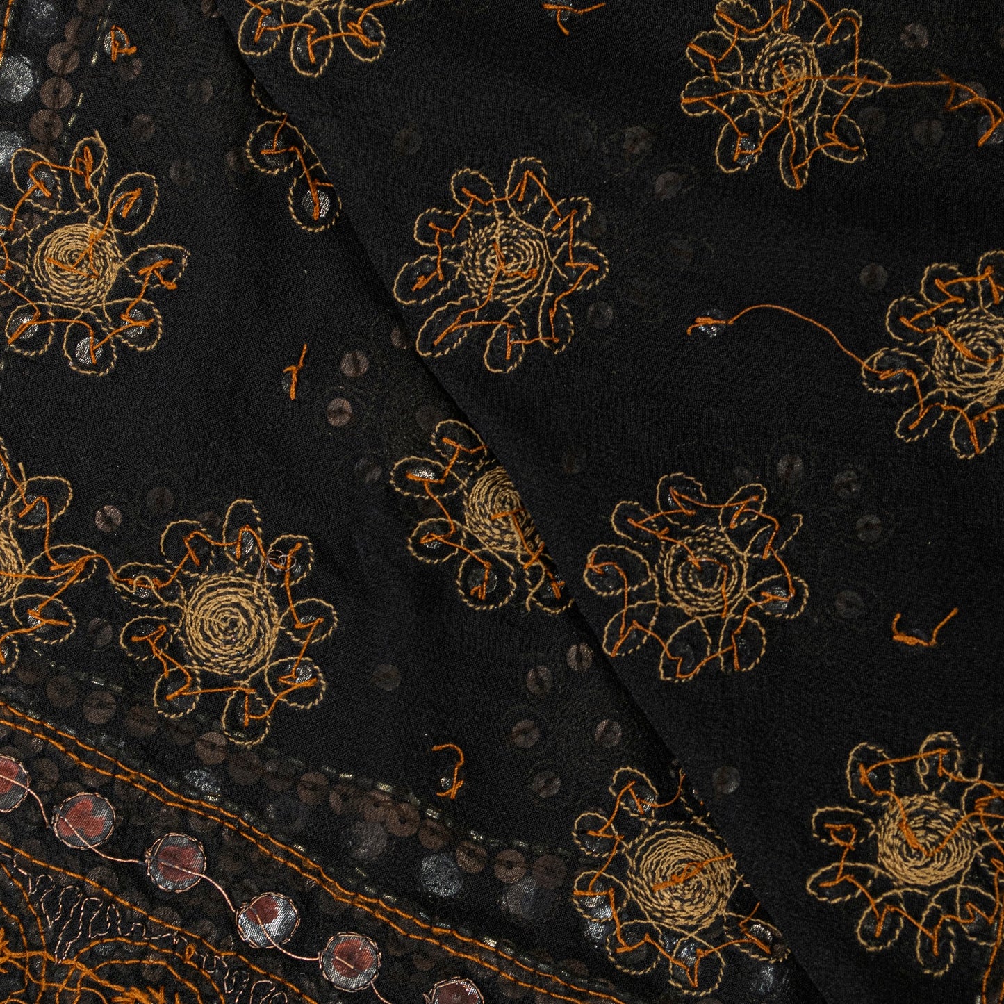 Sanskriti Vintage Black Pure Georgette Silk Dupatta Long Stole Hand Beaded Scarf