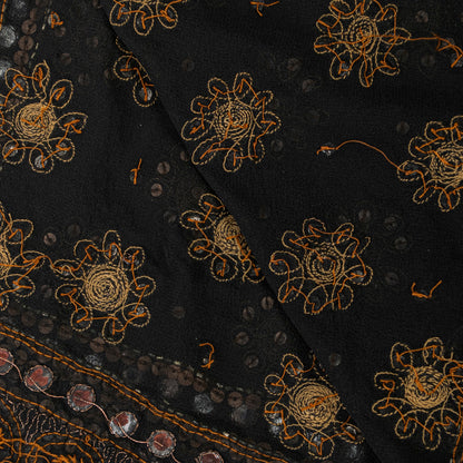 Sanskriti Vintage Black Pure Georgette Silk Dupatta Long Stole Hand Beaded Scarf