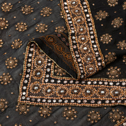 Sanskriti Vintage Black Pure Georgette Silk Dupatta Long Stole Hand Beaded Scarf